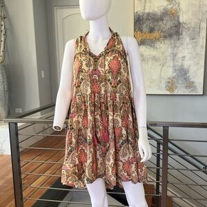 Short Tier Sleeveless Dress - Cream & Pink